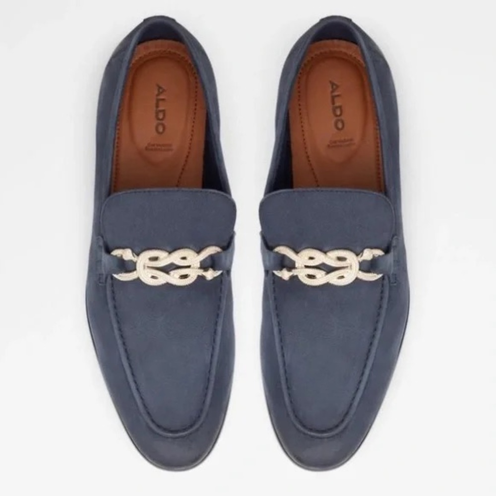 Aldo Men's Navy Loafers with Chain Detail